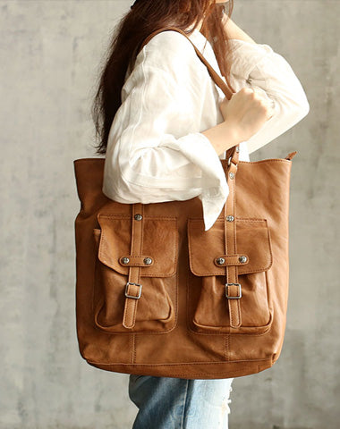 Vintage WOMENs Brown Large LEATHER Tote Bag Fashion Tote Purse FOR WOMEN