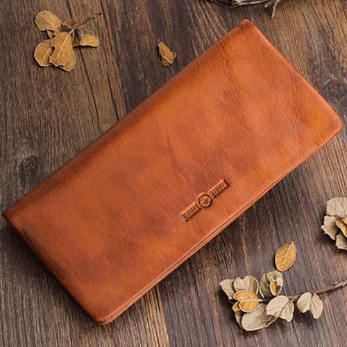 Handmade Leather Mens Cool Long Leather Wallet Bifold Clutch Wallet for Men