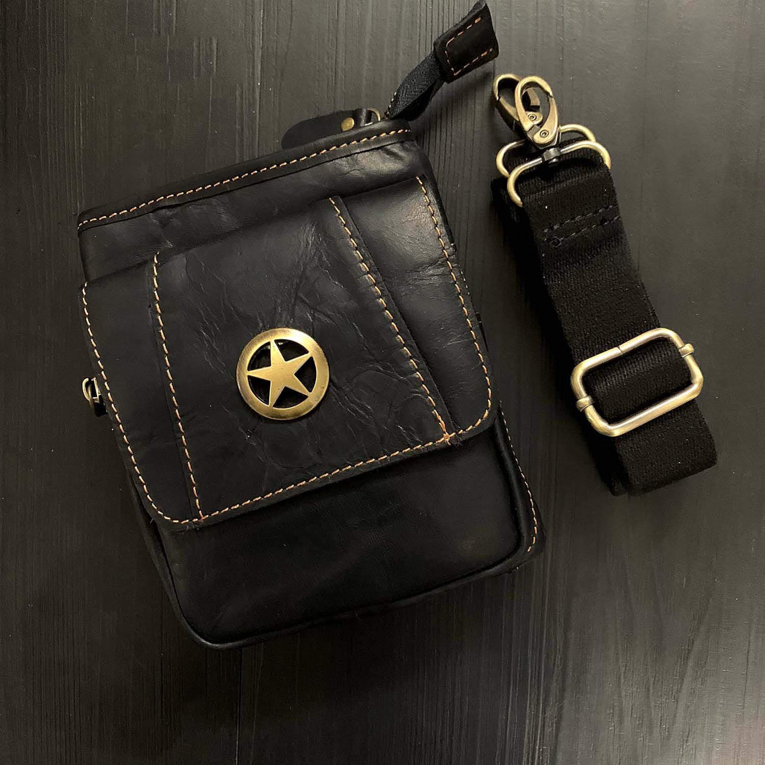 Cool Black Leather Men's Biker Belt Pouch Waist Belt Bag Black Small Biker Side Bag For Men