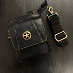 Cool Black Leather Men's Biker Belt Pouch Waist Belt Bag Black Small Biker Side Bag For Men