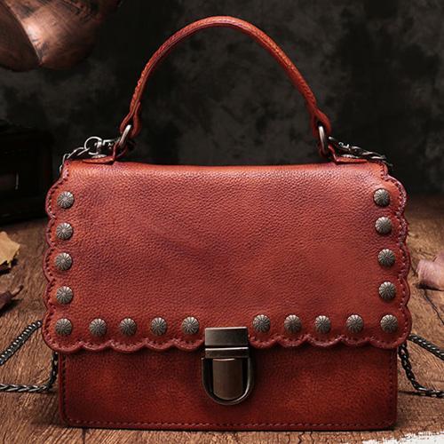 Vintage Womens Red Leather Handbags Purse Satchel Handbags Shoulder Crossbody Bags for Ladies