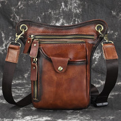 Vintage Brown Leather Men's CELL PHONE HOLSTER MINI SIDE BAG Waist BELT POUCH Drop Leg Bag For Men