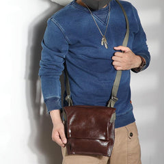 Casual Black Leather Mens Vertical Side Bag Messenger Bag Cool Brown Postman Bag Courier Bag for Men