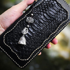 Handmade Leather Mens Chain Biker Wallet Leather Clutch Wallet Cool Long Wallets for Men