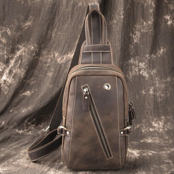 Best LEATHER MENS Sling Bags Sling Pack - Back View