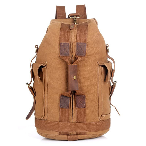 Khaki CANVAS Barrel MENS 20'' Bucket BACKPACK Brown Travel Backpack Khaki One Sh SCC01291042