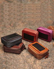Leather Zipper Card Wallets Brown Cute Small Women Double Zip Card Wallet For Ladies