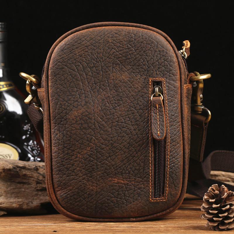 Badass Brown Leather Messenger Bag Men's Small Side Bag Mini Phone Bag Courier Bag For Men