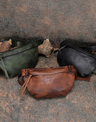 Vintage Women Leather Waist Bag Fanny Pack - Front View