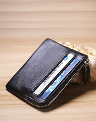 Slim Women Brown Leather Card Wallet Minimalist Zip Billfold Card Holder Wallet Coin Wallet For Women
