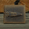 Crocodile pattern leather billfold wallet with 3D crocodile head relief, front view