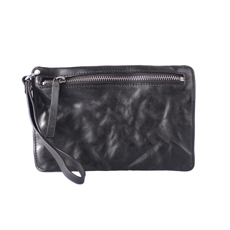 Cool Black Leather Mens Wristlet Wallets Zipper - Back View