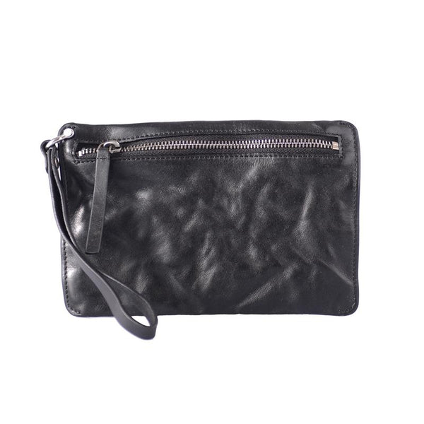 Cool Black Leather Mens Wristlet Wallets Zipper - Back View