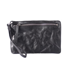 Cool Black Leather Mens Wristlet Wallets Zipper - Back View