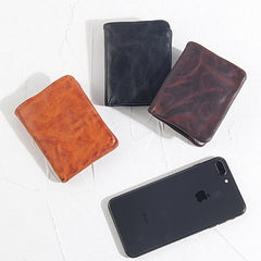Handmade Leather Mens Cool Black billfold Wallets Small Wallet Men Bifold Wallets Front Pocket Wallet for Men