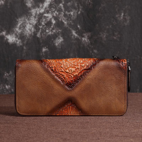 Brown Vintage Wallet Leather Mens Womens Tooled - Back View