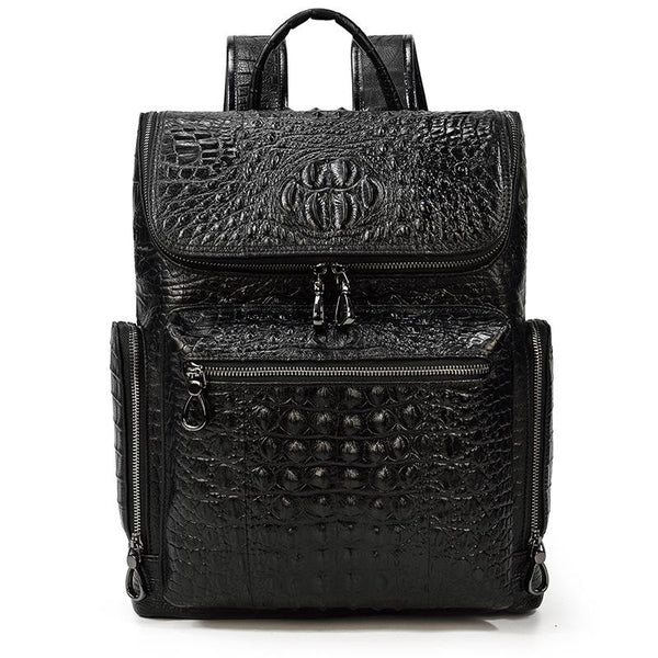 Black Crocodile Pattern Leather Men's 14 inches - Back View