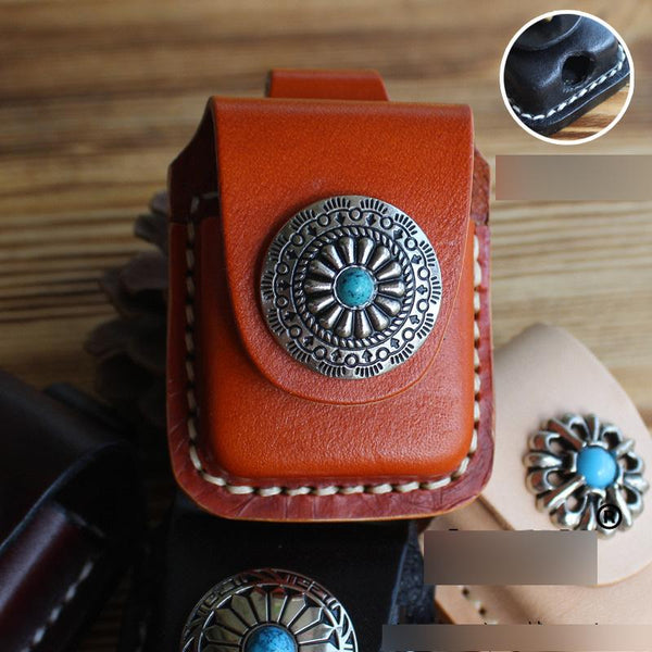 Handmade Mens Brown Leather Classic Zippo Lighter - Back View