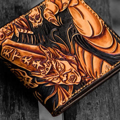 Handmade Leather Chinese Black&White Tooled Small Wallet Mens billfold Wallet Cool Leather Wallet for Men