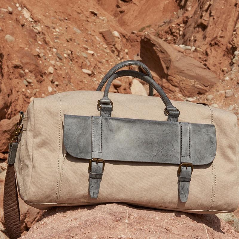 Mens Leather Canvas Large Weekender Bag Canvas Travel Bag for Men