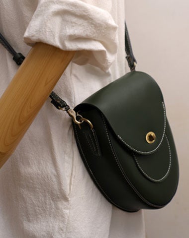 Cute Green LEATHER Saddle Side Bag WOMEN SHOULDER BAG Crossbody Saddle Purse FOR WOMEN