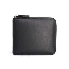 Leather Mens Black Zipper Small Wallet Front Pocket Wallet billfold Small Wallet for Men