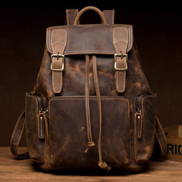Dark Brown Mens Leather 13 inches Laptop Computer Backpacks Cool Travel Backpack MSG04581283