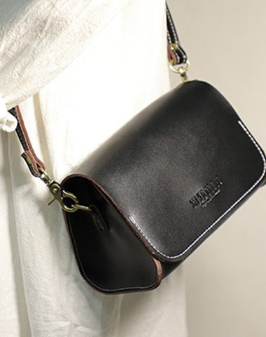 Cute Black LEATHER Small Side Bag Handmade WOMEN Crossbody BAG Phone Purse FOR WOMEN