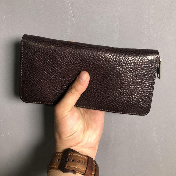 Genuine Leather Mens Cool Long Leather Phone - Back View