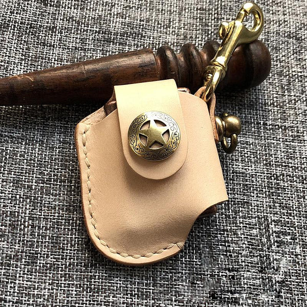 Handmade Mens Beige Leather Classic Zippo Lighter - Back View