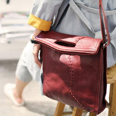 Leather Burgundy Bucket Bag Folded Bucket Style Purse - Annie Jewel