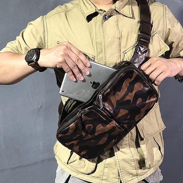 Cool Leather Mens Camouflage Chest Bag Sling - Back View