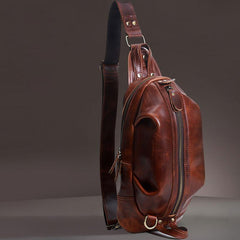 Cool Leather Mens Sling Bag Shoulder Sling Bag Chest Bag for men