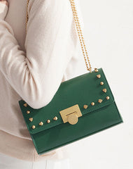 Leather Stylish Womens Rivet Handbag Work Purse Chain Shoulder Bag for Women
