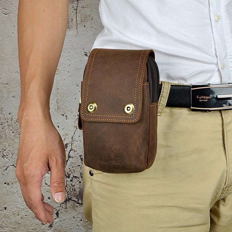 Small Mens Leather Belt Pouch Holsters Belt Cases Cell Phone Waist Pou