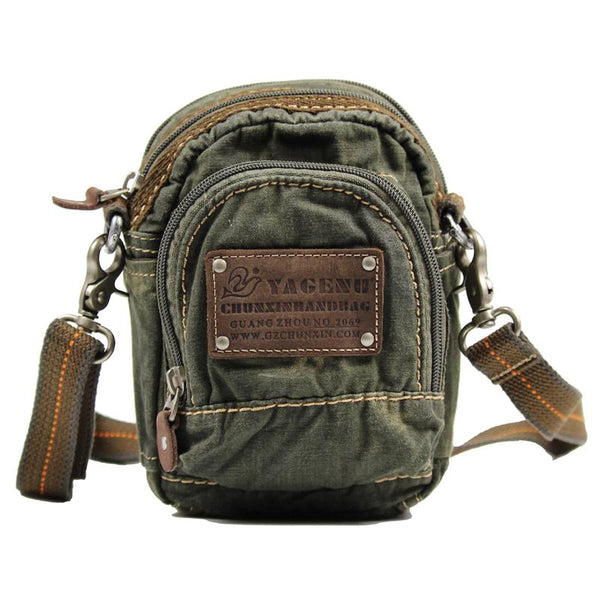 Canvas Black Mens Small Vertical Postman Bag - Back View