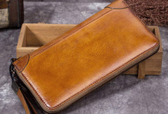 Genuine Leather Wallet Zip Long Wallet billfold Wallet Purse For Men Women - EverHandmade