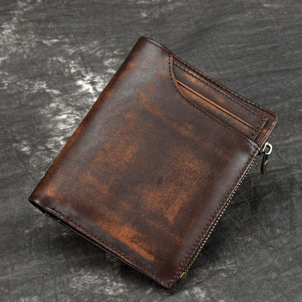 Brown MENS LEATHER Bifold Wallet Billfold Wallet - Back View
