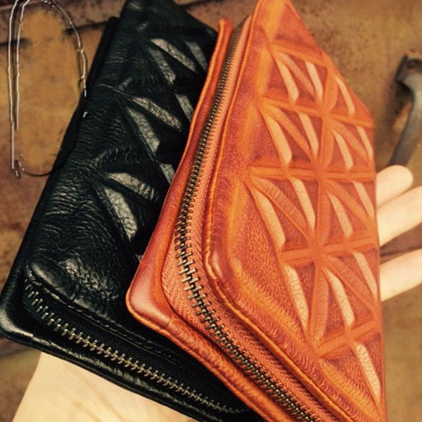 Genuine Leather Mens Cool Long Leather Wallet - Back View