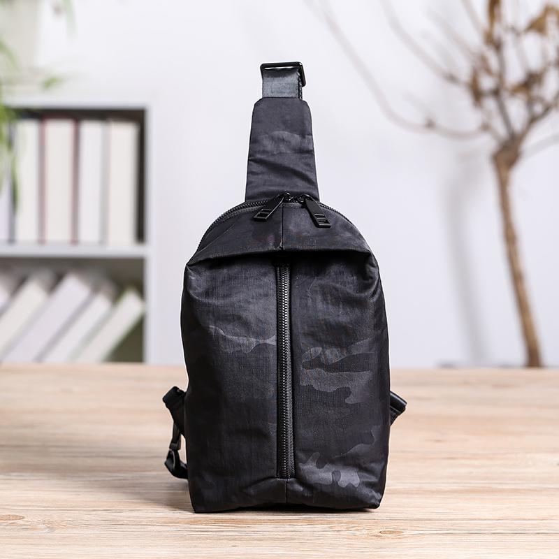 Cool Black Nylon Men's Sling Bag Camouflage Chest Bag Nylon One shoulder Backpack Sports Bag For Men