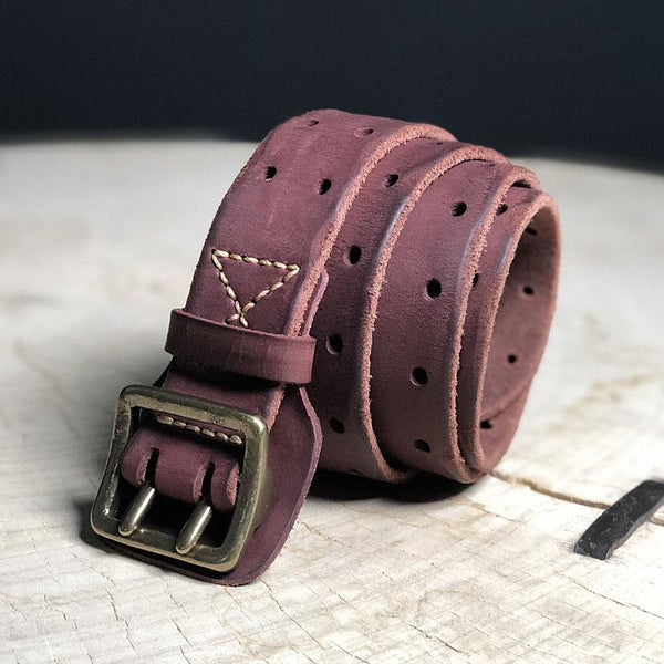 Black Washed Denim Leather Double Pins Belt Mens Red Brown Belt Men Brown Belt f YBL01482012
