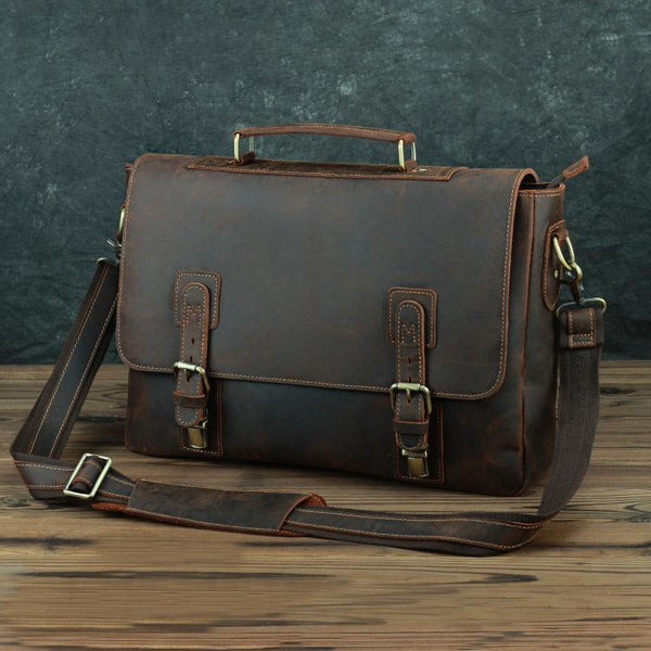 Vintage Brown Leather Mens 15 inches Laptop - Back View
