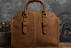 Handmade Cool leather mens Shoulder Briefcases vintage laptop Briefcase Business Briefcase - EverHandmade