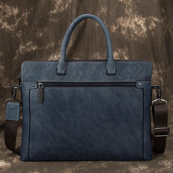 Brown Leather Men 14 inches Vintage Briefcase - Back View
