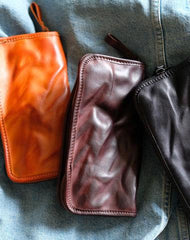 Cool Mens Leather Zipper Long Clutch Wallet Zipper Vintage Long Wallet For Men