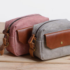 Cool Mens Canvas Leather Side Bag Gray Courier Bag Messenger Bag for Men