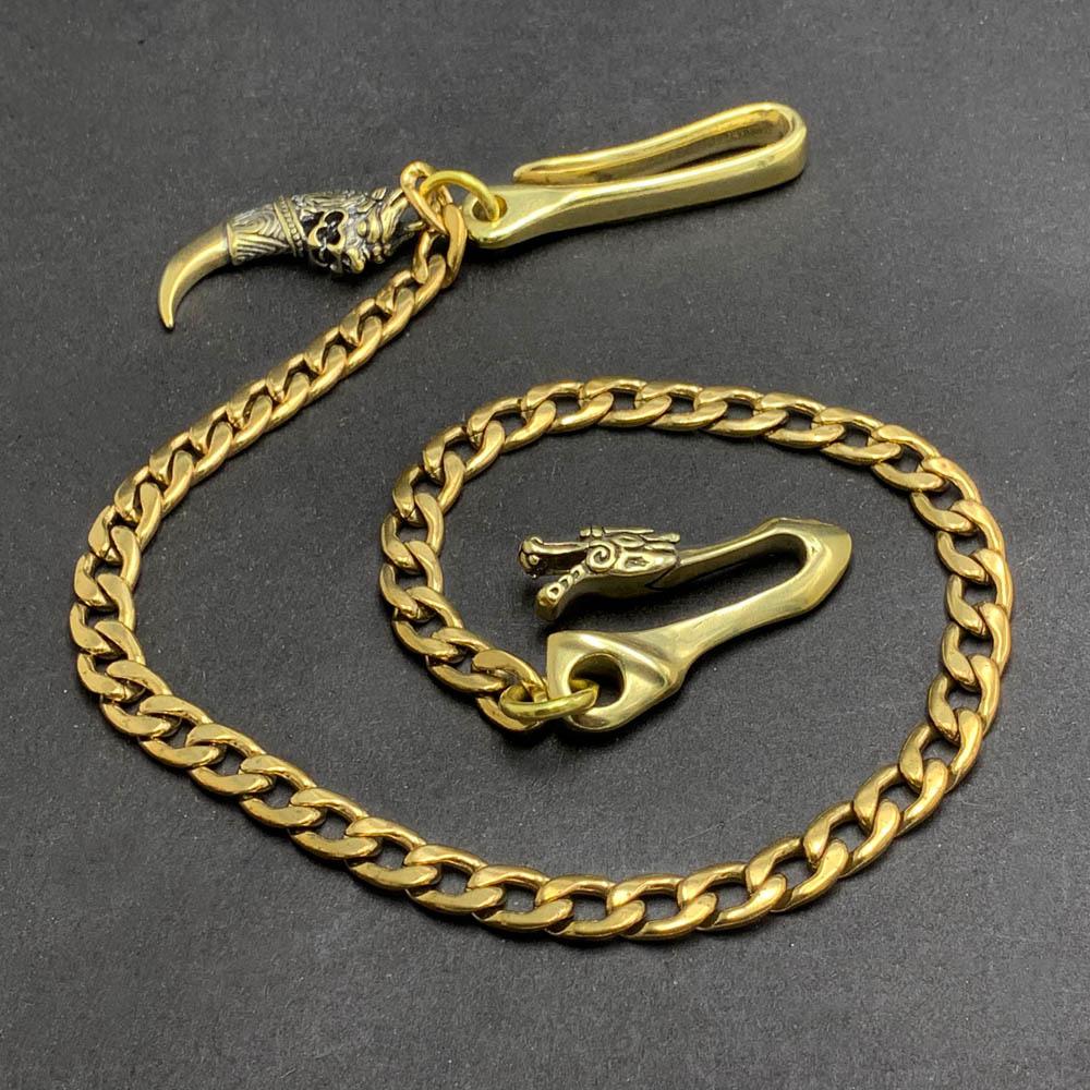 Cool Men's Brass Dragon Skull Wallet Chain Pants Chains Biker