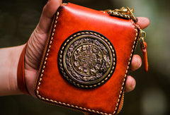 Handmade leather Mens Tibet Small biker wallet zipper billfold Chain Wallet for Men - EverHandmade