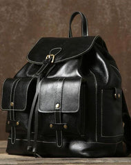 Black Leather Mens Cool Backpack Laptop Bag Large Travel Bags Hiking Backpack for Men