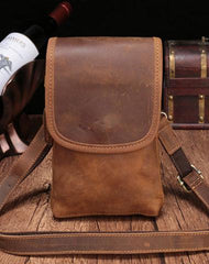 Cool Brown Leather Mens Mini Shoulder Bag Belt Pouch Waist Bag For Men